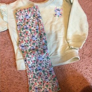 Cute Stitch Sweatshirt and Floral Pants Set